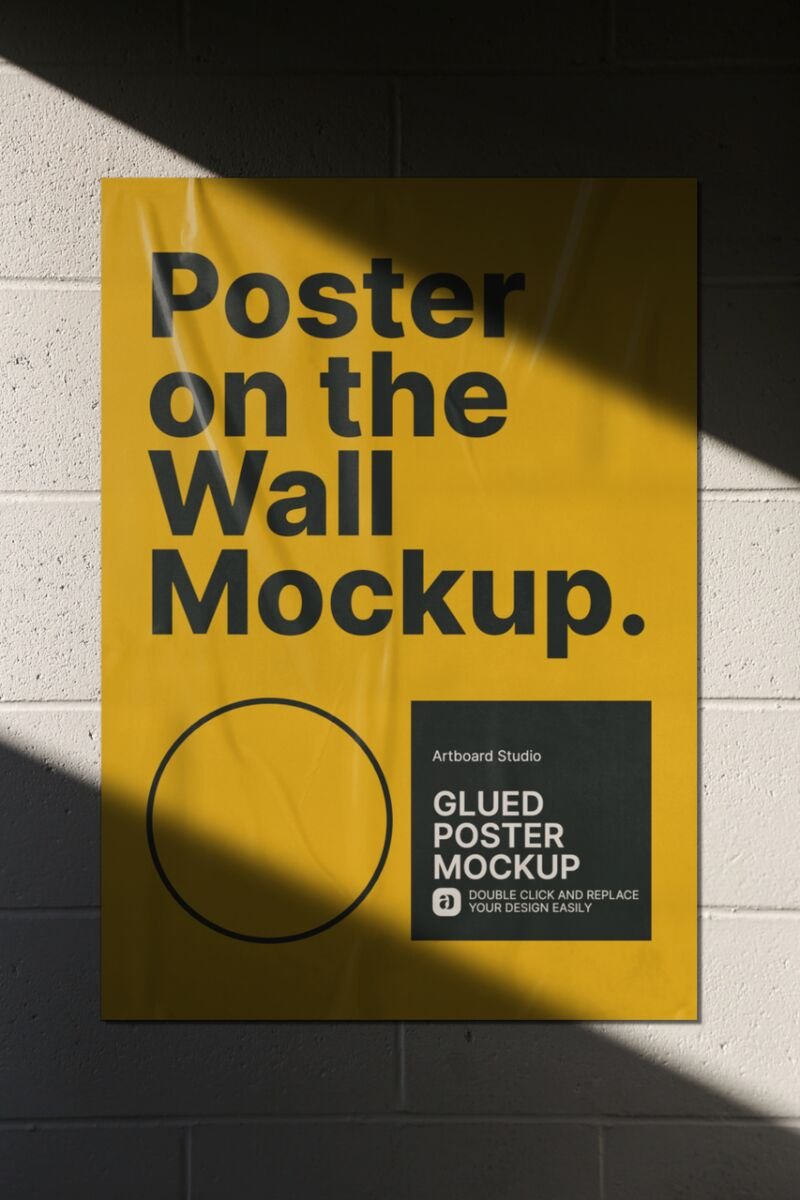 Free download | 6 wheatpaste poster textures · smart objects. Shadow Overlay Urban Bricks Wall Glued Poster Mockup Template