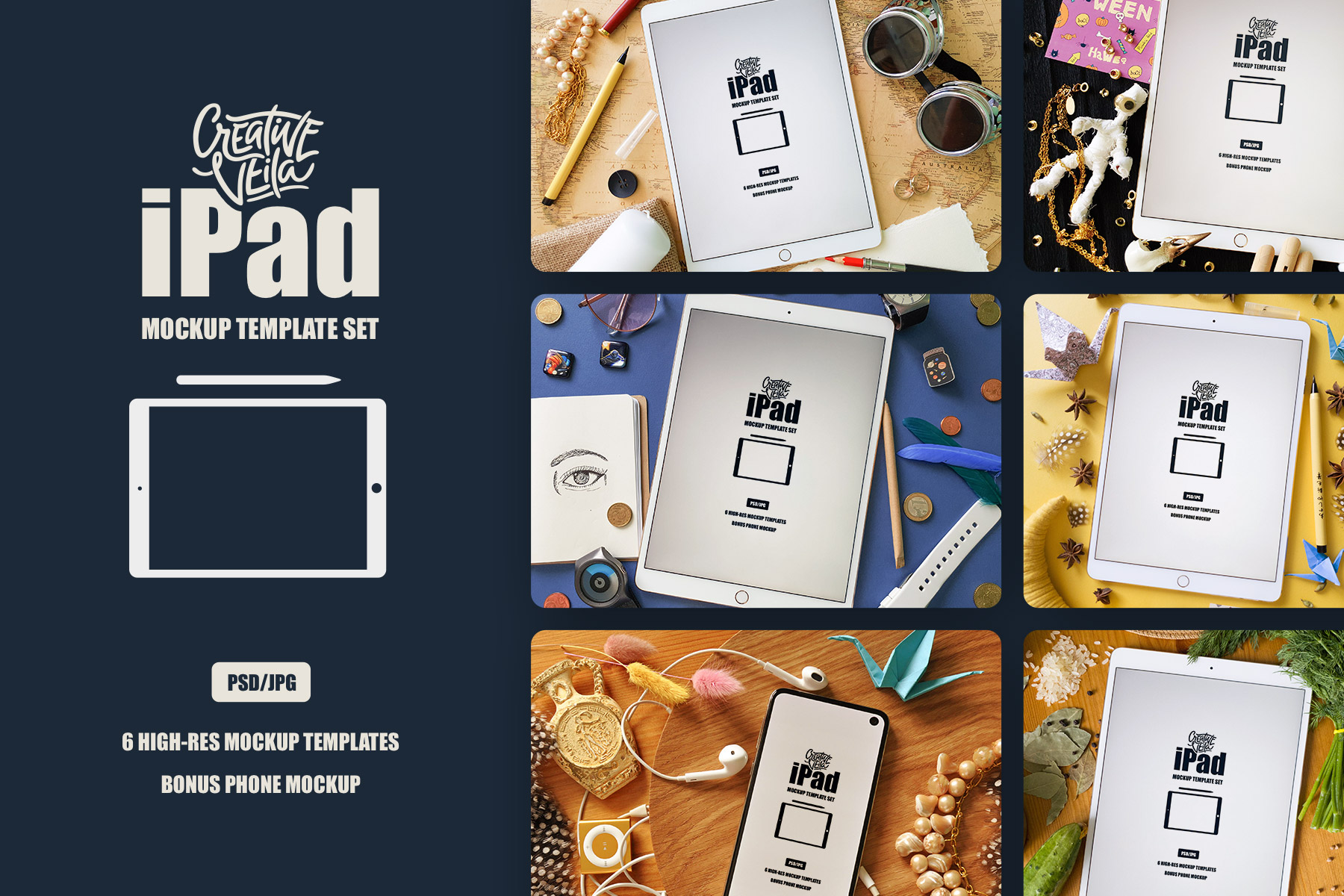 The tablet mockup presented from a front . Creative Veila Download Free Ipad Mockup Template Set